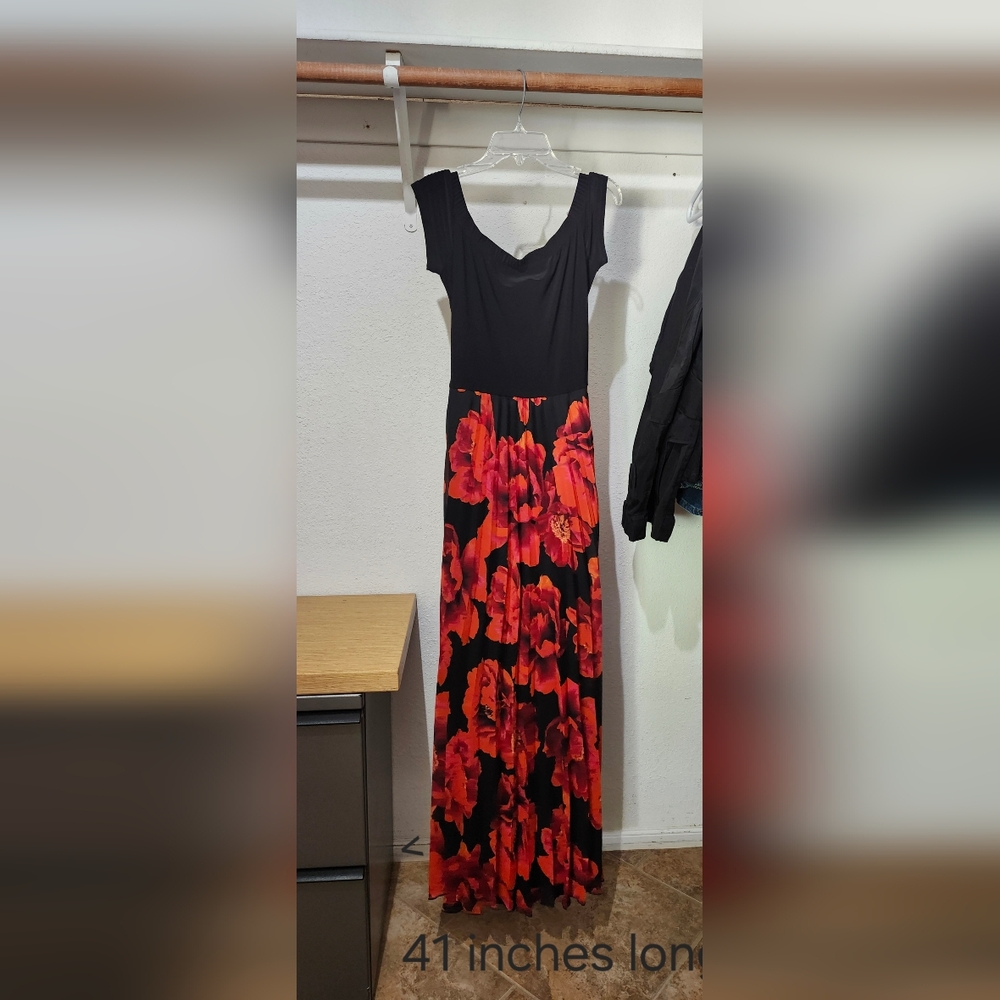 Floral Black and Red Maxi Dress
